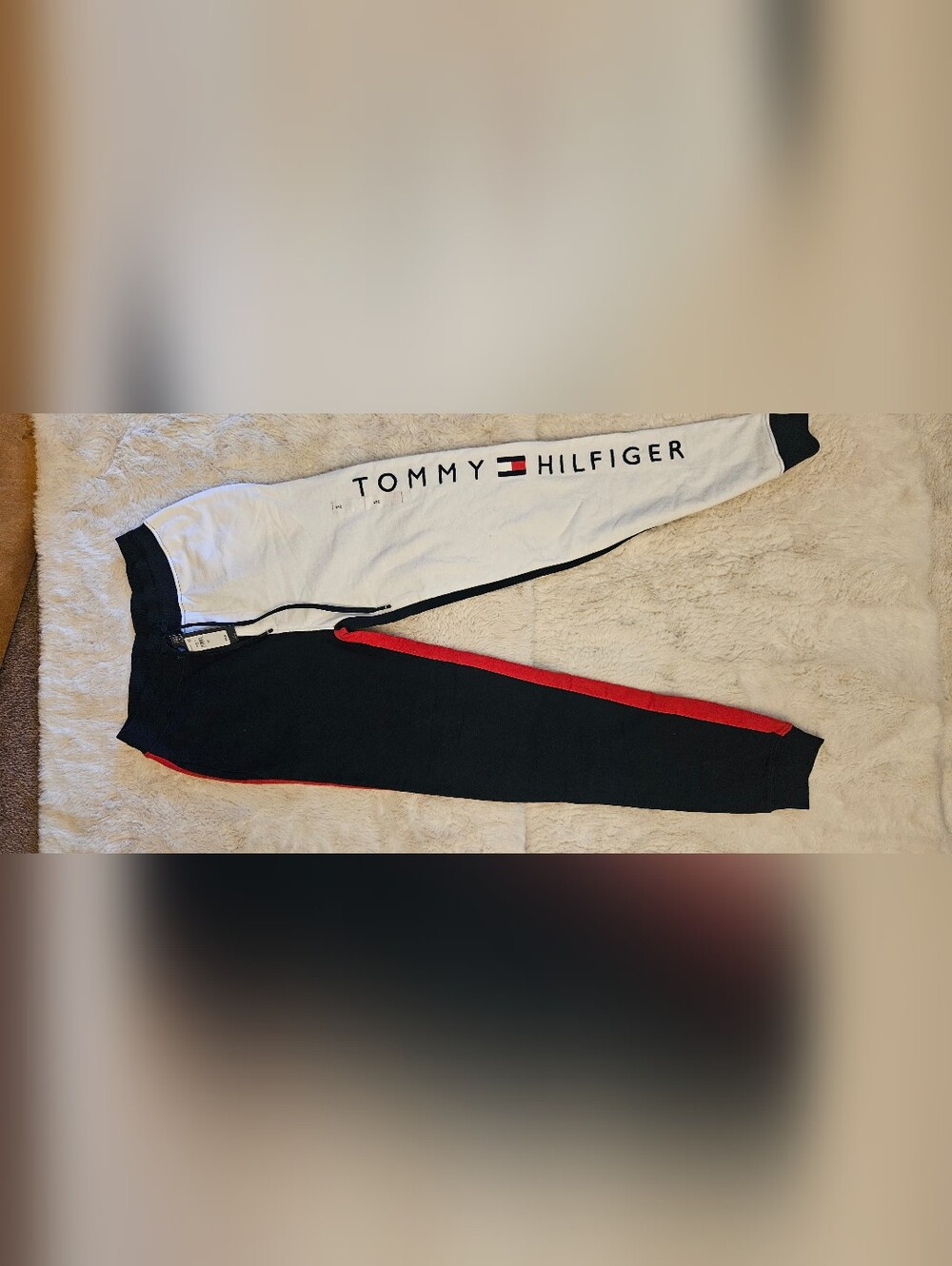 Tommy Hilfiger White, Black & Red Stripe Sweatshirt